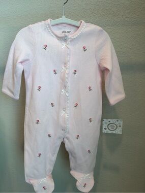 Little Me Light Pink Rose-Embroidered Footed One-Piece NWT size 6 months